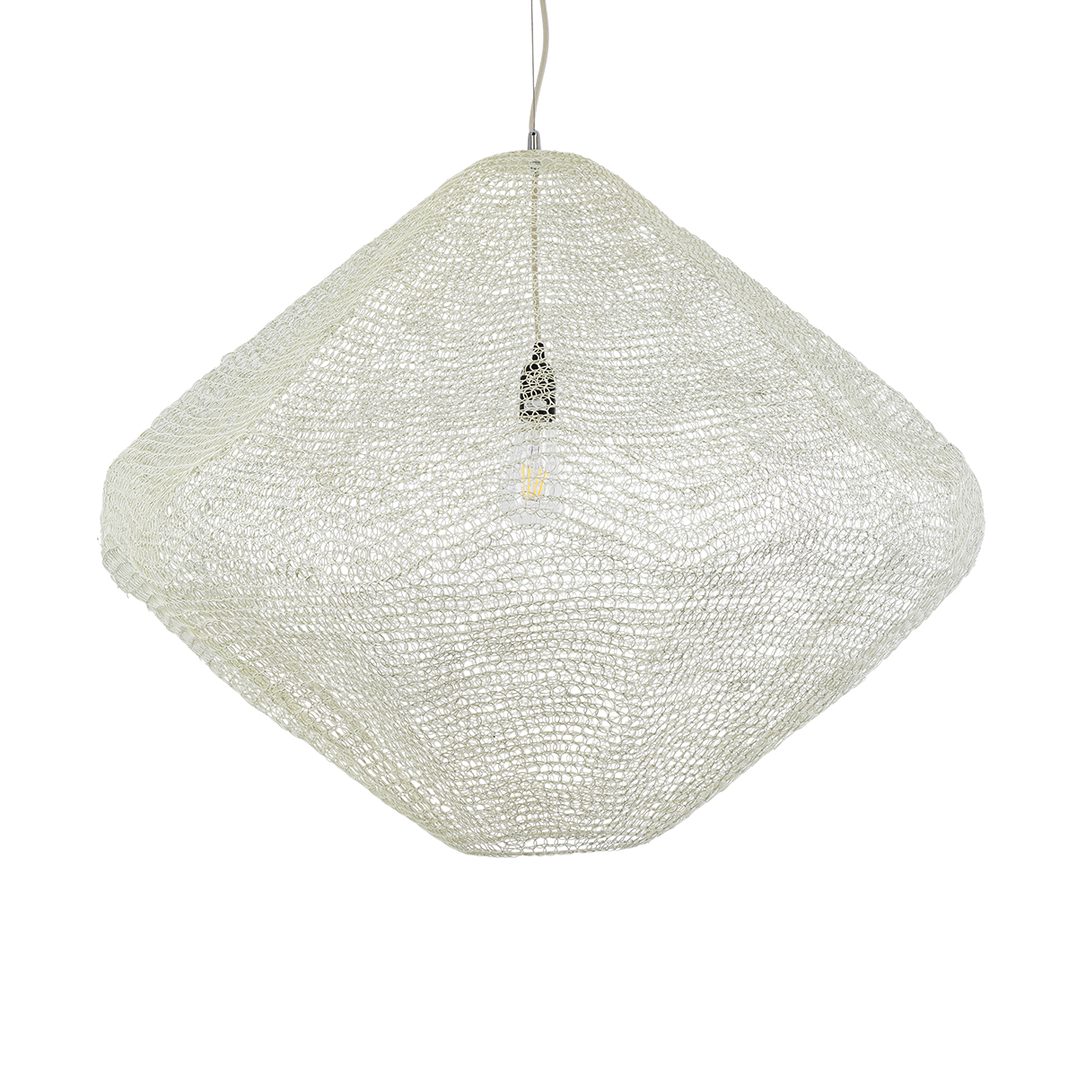 GloboStar® KENTUCKY 01868 Vintage Κρεμαστό Φωτιστικό Πλέγμα Μονόφωτο 1 x E27 IP20 Μπεζ Μέταλλο - Μ90 x Π90 x Υ70cm - Image 4