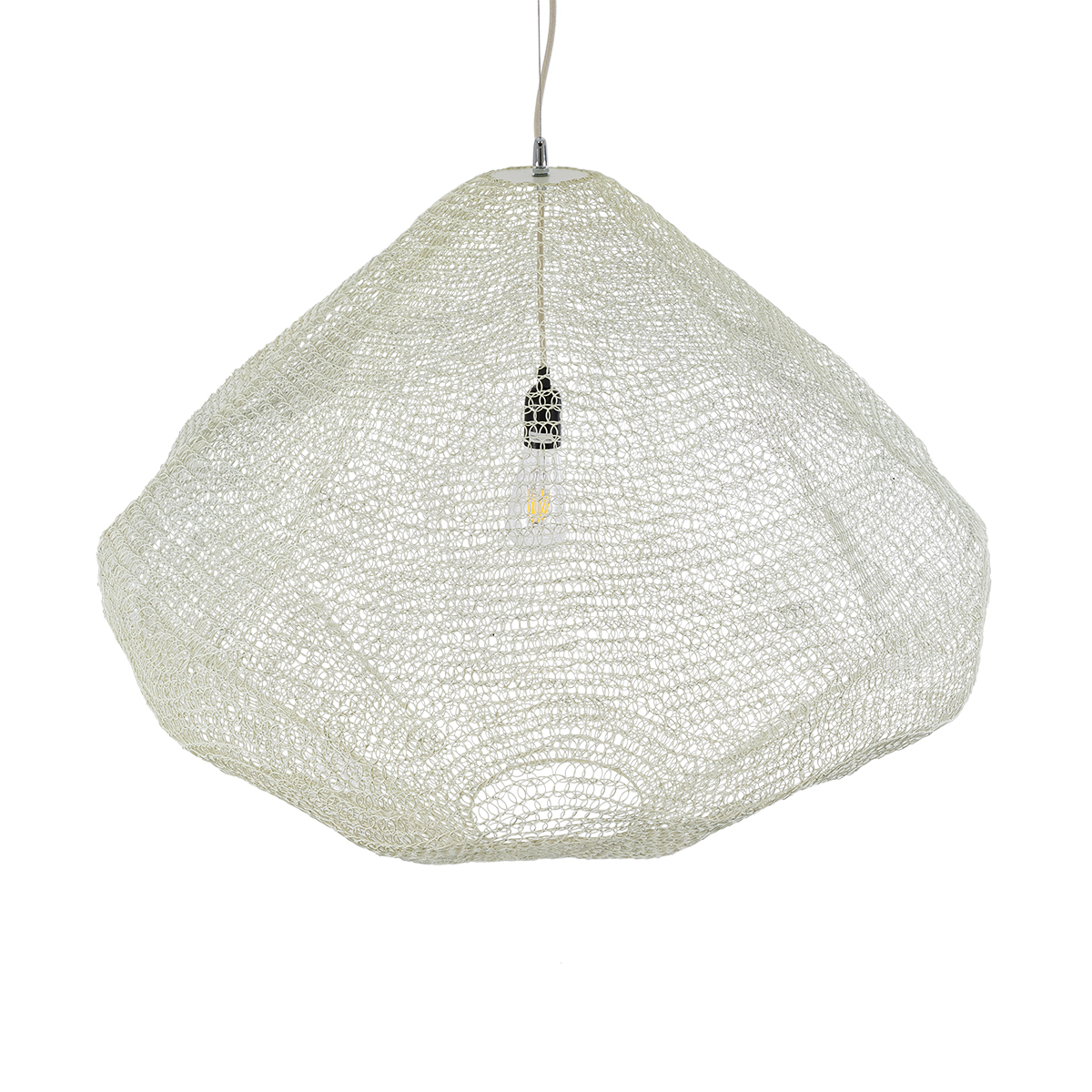 GloboStar® KENTUCKY 01868 Vintage Κρεμαστό Φωτιστικό Πλέγμα Μονόφωτο 1 x E27 IP20 Μπεζ Μέταλλο - Μ90 x Π90 x Υ70cm - Image 6