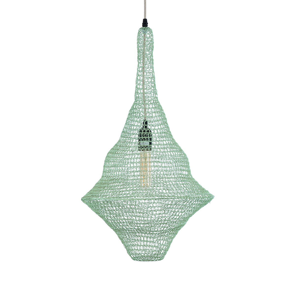 GloboStar® KENTUCKY 01873 Vintage Κρεμαστό Φωτιστικό Πλέγμα Μονόφωτο 1 x E27 IP20 Τιρκουάζ Μέταλλο - Μ35 x Π35 x Υ60cm - Image 4