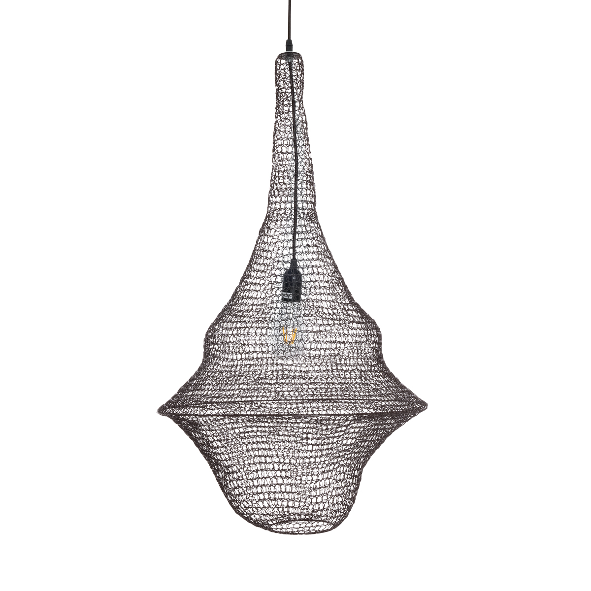 GloboStar® KENTUCKY 01875 Vintage Κρεμαστό Φωτιστικό Πλέγμα Μονόφωτο 1 x E27 IP20 Καφέ Μέταλλο - Μ50 x Π50 x Υ90cm - Image 4