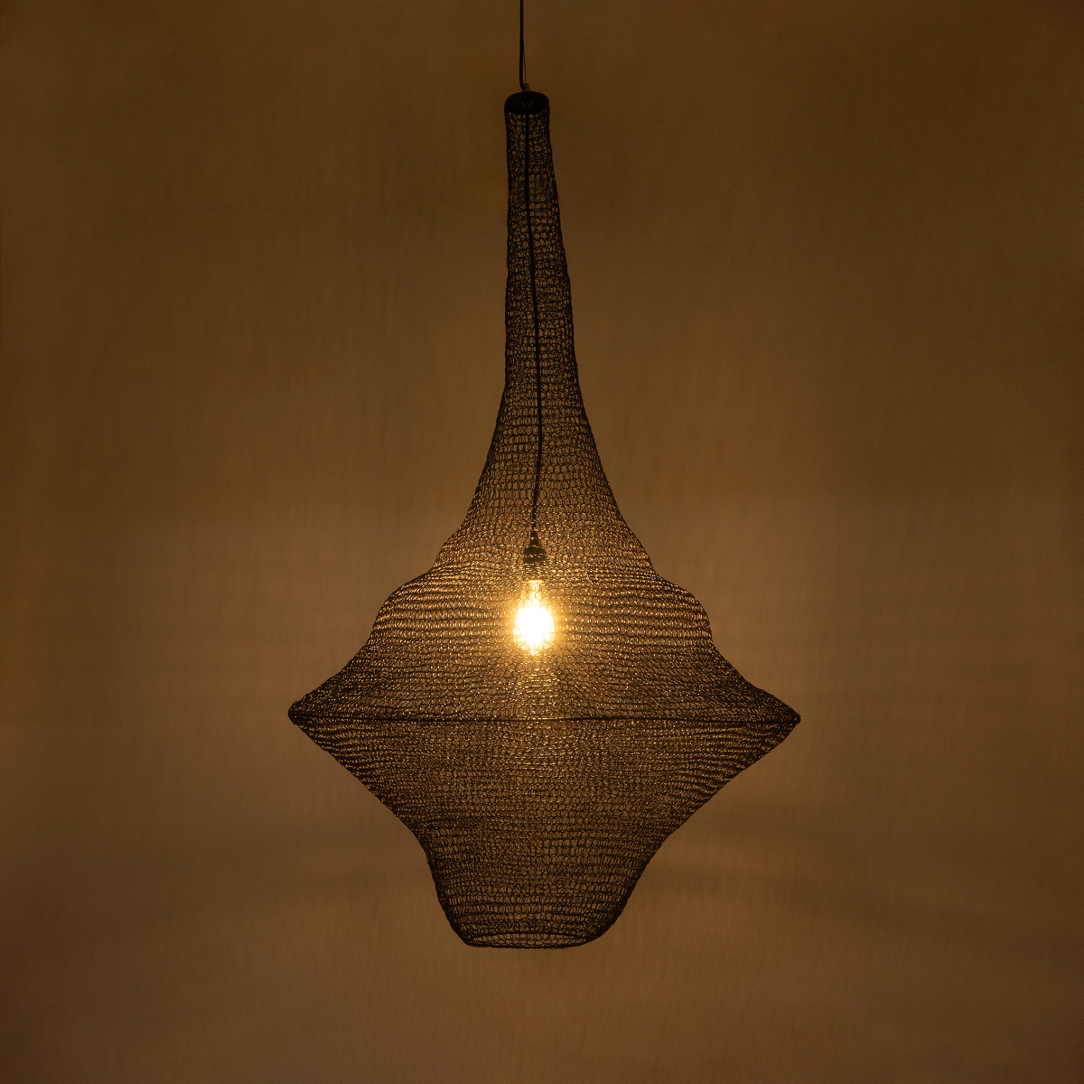 GloboStar® KENTUCKY 01878 Vintage Κρεμαστό Φωτιστικό Πλέγμα Μονόφωτο 1 x E27 IP20 Καφέ Μέταλλο - Μ80 x Π80 x Υ140cm - Image 2