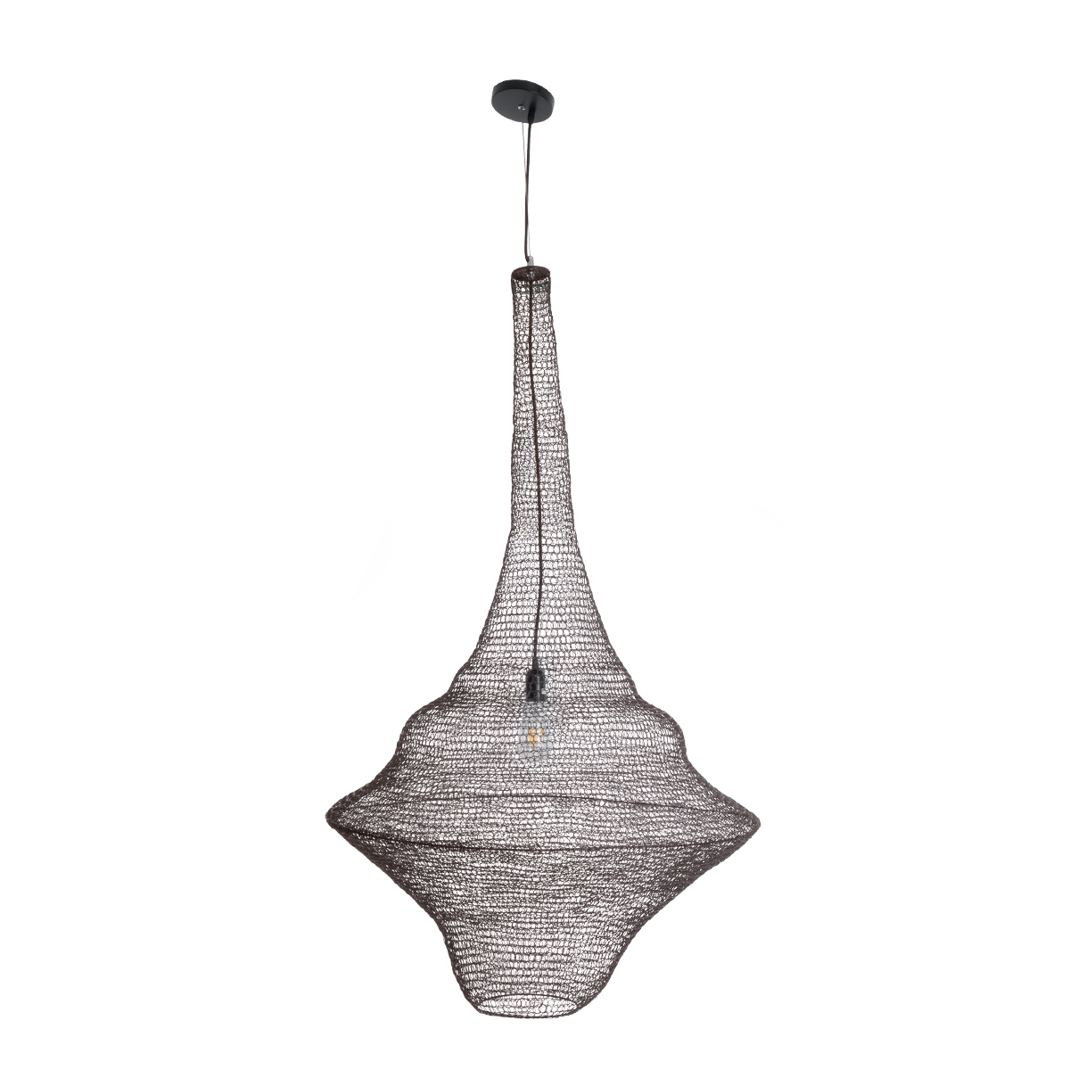 GloboStar® KENTUCKY 01878 Vintage Κρεμαστό Φωτιστικό Πλέγμα Μονόφωτο 1 x E27 IP20 Καφέ Μέταλλο - Μ80 x Π80 x Υ140cm - Image 3