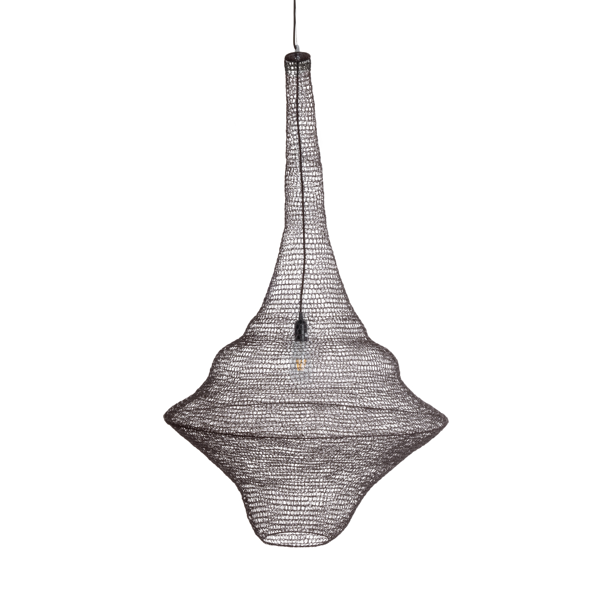 GloboStar® KENTUCKY 01878 Vintage Κρεμαστό Φωτιστικό Πλέγμα Μονόφωτο 1 x E27 IP20 Καφέ Μέταλλο - Μ80 x Π80 x Υ140cm - Image 4