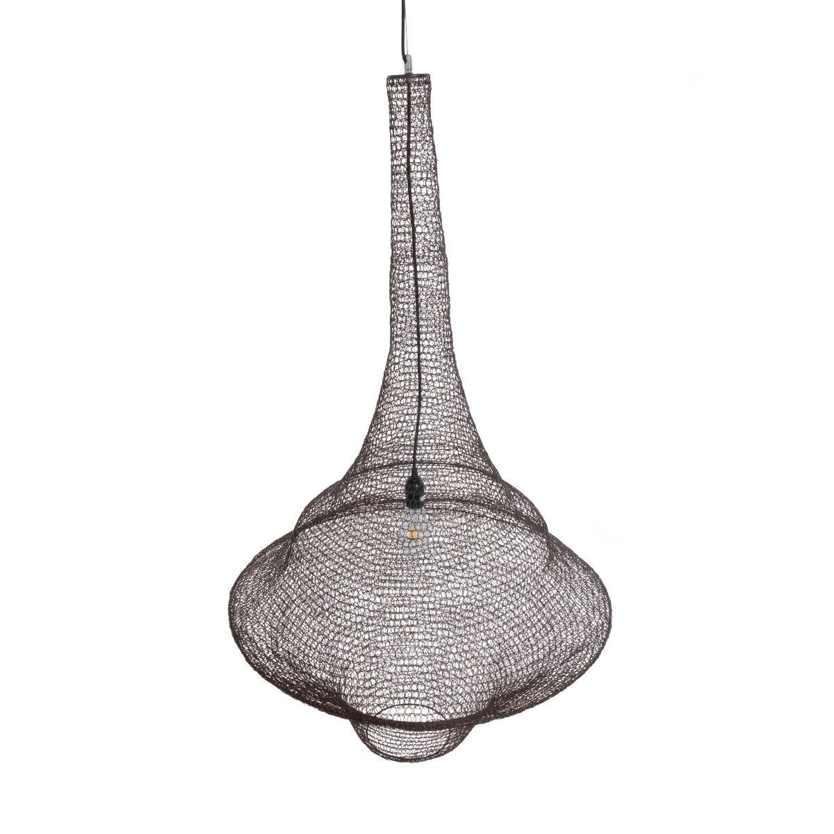 GloboStar® KENTUCKY 01878 Vintage Κρεμαστό Φωτιστικό Πλέγμα Μονόφωτο 1 x E27 IP20 Καφέ Μέταλλο - Μ80 x Π80 x Υ140cm - Image 6