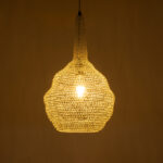 GloboStar® KENTUCKY 01880 Vintage Κρεμαστό Φωτιστικό Πλέγμα Μονόφωτο 1 x E27 IP20 Μπεζ Μέταλλο - Μ30 x Π30 x Υ50cm - Image 2