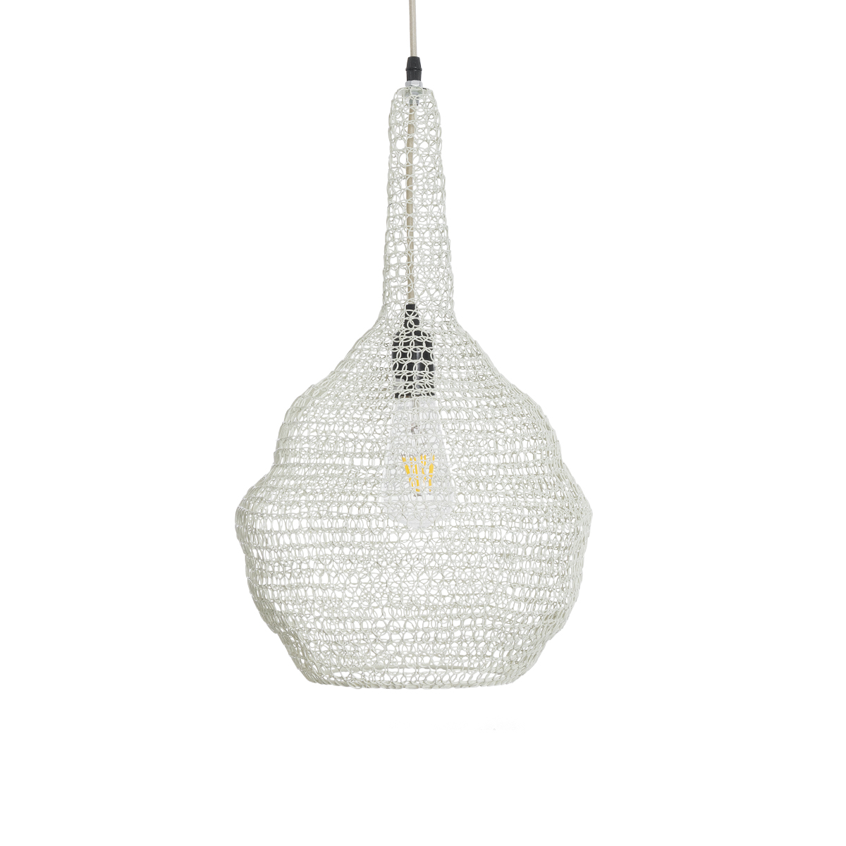 GloboStar® KENTUCKY 01880 Vintage Κρεμαστό Φωτιστικό Πλέγμα Μονόφωτο 1 x E27 IP20 Μπεζ Μέταλλο - Μ30 x Π30 x Υ50cm - Image 4