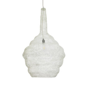 GloboStar® KENTUCKY 01883 Vintage Κρεμαστό Φωτιστικό Πλέγμα Μονόφωτο 1 x E27 IP20 Μπεζ Μέταλλο - Μ60 x Π60 x Υ90cm