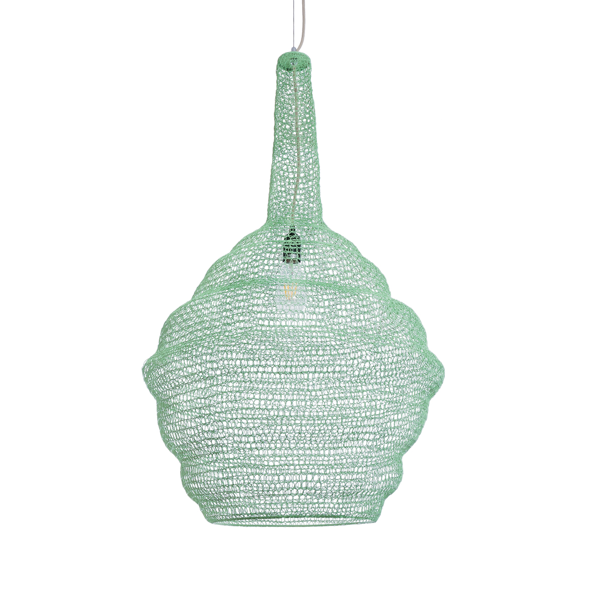 GloboStar® KENTUCKY 01885 Vintage Κρεμαστό Φωτιστικό Πλέγμα Μονόφωτο 1 x E27 IP20 Τιρκουάζ Μέταλλο - Μ60 x Π60 x Υ90cm