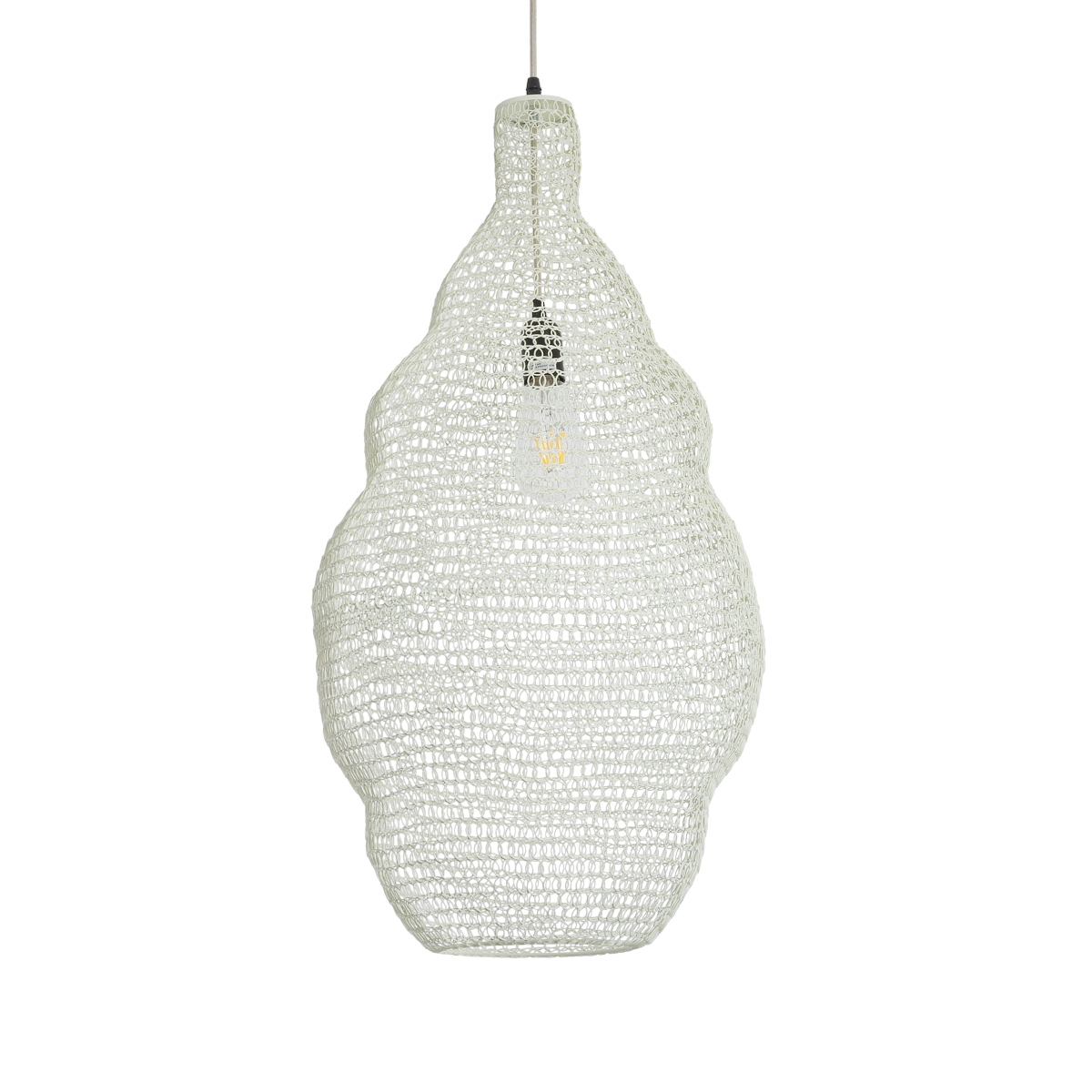 GloboStar® KENTUCKY 01895 Vintage Κρεμαστό Φωτιστικό Πλέγμα Μονόφωτο 1 x E27 IP20 Μπεζ Μέταλλο - Μ40 x Π40 x Υ70cm