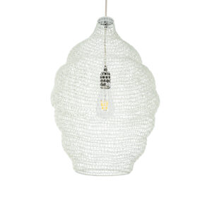 GloboStar® KENTUCKY 01898 Vintage Κρεμαστό Φωτιστικό Πλέγμα Μονόφωτο 1 x E27 IP20 Μπεζ Μέταλλο - Μ40 x Π40 x Y60cm