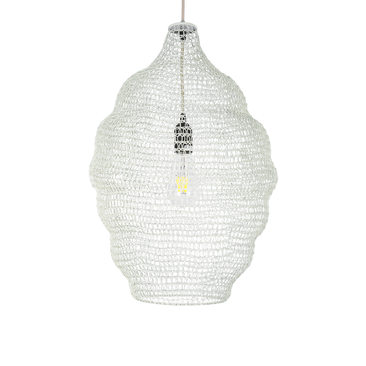 GloboStar® KENTUCKY 01898 Vintage Κρεμαστό Φωτιστικό Πλέγμα Μονόφωτο 1 x E27 IP20 Μπεζ Μέταλλο - Μ40 x Π40 x Y60cm - Image 4