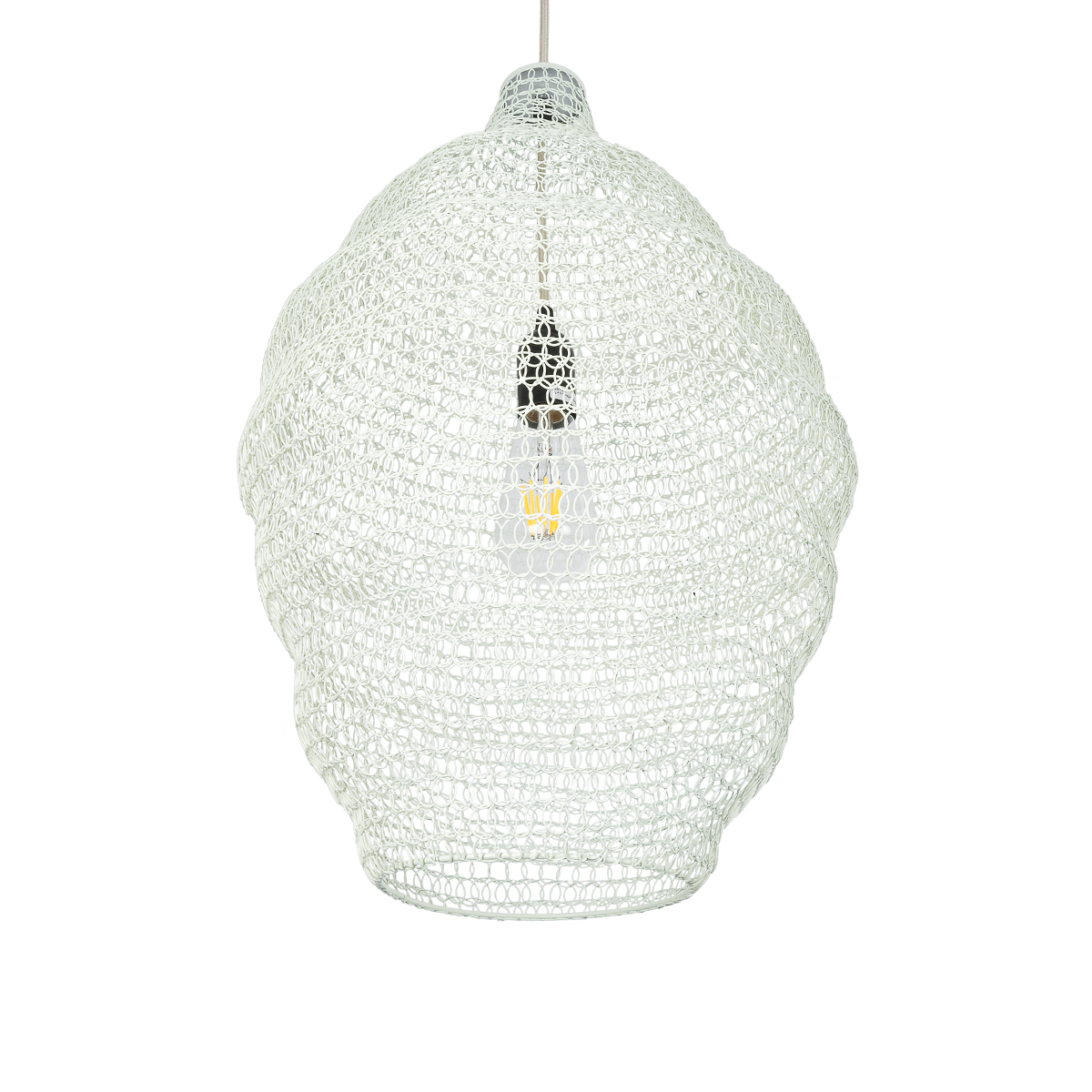 GloboStar® KENTUCKY 01898 Vintage Κρεμαστό Φωτιστικό Πλέγμα Μονόφωτο 1 x E27 IP20 Μπεζ Μέταλλο - Μ40 x Π40 x Y60cm - Image 5