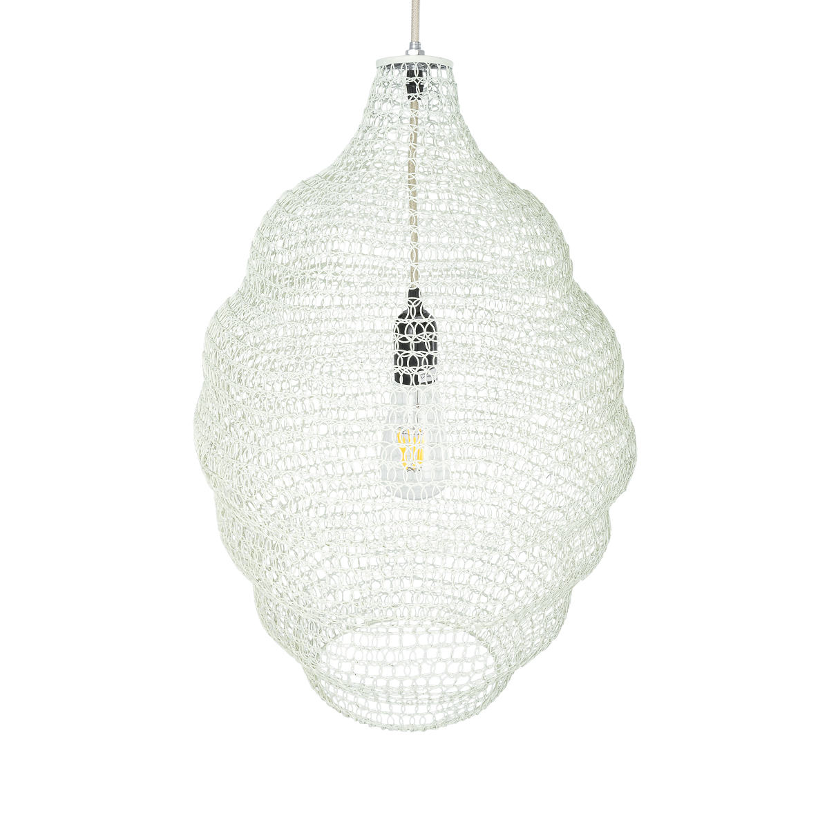 GloboStar® KENTUCKY 01898 Vintage Κρεμαστό Φωτιστικό Πλέγμα Μονόφωτο 1 x E27 IP20 Μπεζ Μέταλλο - Μ40 x Π40 x Y60cm - Image 6