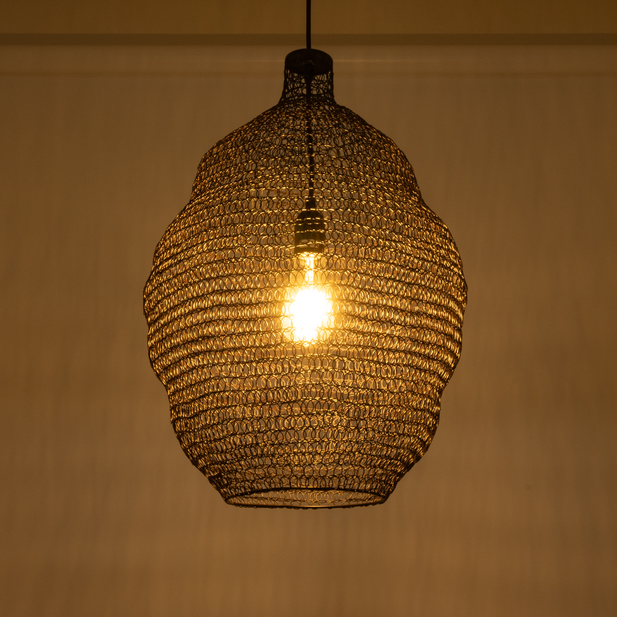 GloboStar® KENTUCKY 01899 Vintage Κρεμαστό Φωτιστικό Πλέγμα Μονόφωτο 1 x E27 IP20 Καφέ Μέταλλο - Μ40 x Π40 x Y60cm - Image 2