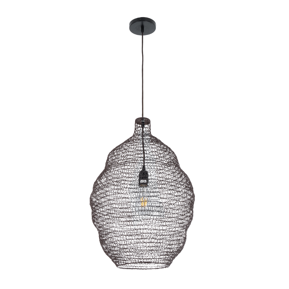 GloboStar® KENTUCKY 01899 Vintage Κρεμαστό Φωτιστικό Πλέγμα Μονόφωτο 1 x E27 IP20 Καφέ Μέταλλο - Μ40 x Π40 x Y60cm - Image 3