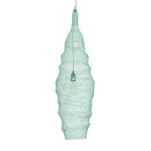 GloboStar® KENTUCKY 01909 Vintage Κρεμαστό Φωτιστικό Πλέγμα Μονόφωτο 1 x E27 IP20 Τιρκουάζ Μέταλλο - Μ30 x Π30 x Y105m