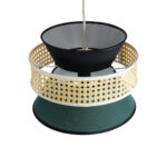 GloboStar® SAIGE 01915 Boho Κρεμαστό Φωτιστικό Πλέγμα Μονόφωτο 1 x E27 IP20 Μπεζ Ξύλο με Μαύρο & Πράσινο Ύφασμα - Μ30 x Π30 x Υ22cm - Image 6