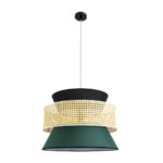 GloboStar® SAIGE 01916 Boho Κρεμαστό Φωτιστικό Πλέγμα Μονόφωτο 1 x E27 IP20 Μπεζ Ξύλο με Μαύρο & Πράσινο Ύφασμα - Μ50 x Π50 x Υ36cm - Image 3
