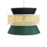 GloboStar® SAIGE 01916 Boho Κρεμαστό Φωτιστικό Πλέγμα Μονόφωτο 1 x E27 IP20 Μπεζ Ξύλο με Μαύρο & Πράσινο Ύφασμα - Μ50 x Π50 x Υ36cm - Image 4