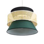 GloboStar® SAIGE 01916 Boho Κρεμαστό Φωτιστικό Πλέγμα Μονόφωτο 1 x E27 IP20 Μπεζ Ξύλο με Μαύρο & Πράσινο Ύφασμα - Μ50 x Π50 x Υ36cm - Image 5