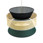 GloboStar® SAIGE 01916 Boho Κρεμαστό Φωτιστικό Πλέγμα Μονόφωτο 1 x E27 IP20 Μπεζ Ξύλο με Μαύρο & Πράσινο Ύφασμα - Μ50 x Π50 x Υ36cm - Image 6