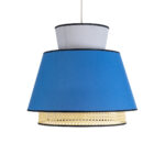 GloboStar® SAIGE 01918 Boho Κρεμαστό Φωτιστικό Πλέγμα Μονόφωτο 1 x E27 IP20 Μπεζ Ξύλο με Μπλε & Γκρι Ύφασμα - Μ50 x Π50 x Υ45cm - Image 4