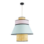 GloboStar® SAIGE 01920 Boho Κρεμαστό Φωτιστικό Πλέγμα Μονόφωτο 1 x E27 IP20 Μπεζ Ξύλο με Πολύχρωμο Ύφασμα - Μ50 x Π50 x Υ54cm - Image 3