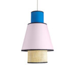 GloboStar® SAIGE 01921 Boho Κρεμαστό Φωτιστικό Πλέγμα Μονόφωτο 1 x E27 IP20 Μπεζ Ξύλο με Μπλε & Ροζ Ύφασμα - Μ30 x Π30 x Υ48cm - Image 4