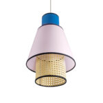 GloboStar® SAIGE 01921 Boho Κρεμαστό Φωτιστικό Πλέγμα Μονόφωτο 1 x E27 IP20 Μπεζ Ξύλο με Μπλε & Ροζ Ύφασμα - Μ30 x Π30 x Υ48cm - Image 5