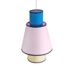 GloboStar® SAIGE 01921 Boho Κρεμαστό Φωτιστικό Πλέγμα Μονόφωτο 1 x E27 IP20 Μπεζ Ξύλο με Μπλε & Ροζ Ύφασμα - Μ30 x Π30 x Υ48cm - Image 6