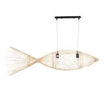 GloboStar® FISH 01927 Μοντέρνο Κρεμαστό Φωτιστικό Πλέγμα Δίφωτο 2 x E27 IP20 Μπεζ Ξύλο - Μ130 x Π42 x Υ42cm - Image 3