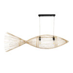 GloboStar® FISH 01927 Μοντέρνο Κρεμαστό Φωτιστικό Πλέγμα Δίφωτο 2 x E27 IP20 Μπεζ Ξύλο - Μ130 x Π42 x Υ42cm - Image 4