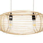 GloboStar® FISH 01927 Μοντέρνο Κρεμαστό Φωτιστικό Πλέγμα Δίφωτο 2 x E27 IP20 Μπεζ Ξύλο - Μ130 x Π42 x Υ42cm - Image 6