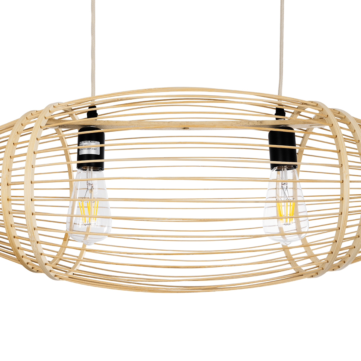 GloboStar® FISH 01927 Μοντέρνο Κρεμαστό Φωτιστικό Πλέγμα Δίφωτο 2 x E27 IP20 Μπεζ Ξύλο - Μ130 x Π42 x Υ42cm - Image 6