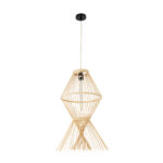 GloboStar® YOSHI 01928 Boho Κρεμαστό Φωτιστικό Πλέγμα Μονόφωτο 1 x E27 IP20 Μπεζ Ξύλο - Μ35 x Π35 x Υ60cm - Image 3