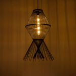 GloboStar® YOSHI 01929 Boho Κρεμαστό Φωτιστικό Πλέγμα Μονόφωτο 1 x E27 IP20 Μαύρο Ξύλο - Μ35 x Π35 x Υ60cm - Image 2