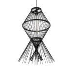 GloboStar® YOSHI 01929 Boho Κρεμαστό Φωτιστικό Πλέγμα Μονόφωτο 1 x E27 IP20 Μαύρο Ξύλο - Μ35 x Π35 x Υ60cm - Image 5