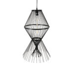 GloboStar® YOSHI 01929 Boho Κρεμαστό Φωτιστικό Πλέγμα Μονόφωτο 1 x E27 IP20 Μαύρο Ξύλο - Μ35 x Π35 x Υ60cm - Image 6