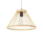 GloboStar® TYGEE 01930 Boho Κρεμαστό Φωτιστικό Πλέγμα Μονόφωτο 1 x E27 IP20 Μπεζ Ξύλο - Μ35 x Π35 x Υ22cm