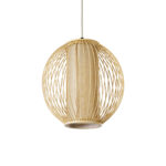 GloboStar® HIBISCUS 01934 Boho Κρεμαστό Φωτιστικό Πλέγμα Μονόφωτο 1 x E27 IP20 Μπεζ Ξύλο - Μ28 x Π28 x Υ28cm