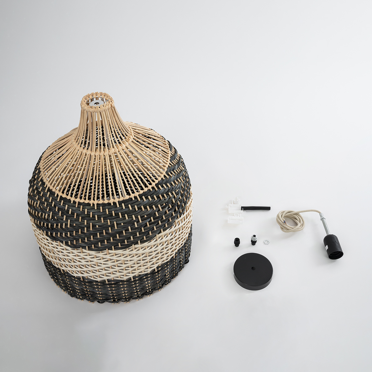 GloboStar® BARBADOS 01944 Boho Κρεμαστό Φωτιστικό Καμπάνα Μονόφωτο 1 x E27 IP20 Μπεζ & Χακί Ξύλο - Μ40 x Π40 x Υ45cm - Image 10