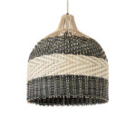 GloboStar® BARBADOS 01944 Boho Κρεμαστό Φωτιστικό Καμπάνα Μονόφωτο 1 x E27 IP20 Μπεζ & Χακί Ξύλο - Μ40 x Π40 x Υ45cm