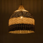 GloboStar® BARBADOS 01944 Boho Κρεμαστό Φωτιστικό Καμπάνα Μονόφωτο 1 x E27 IP20 Μπεζ & Χακί Ξύλο - Μ40 x Π40 x Υ45cm - Image 2