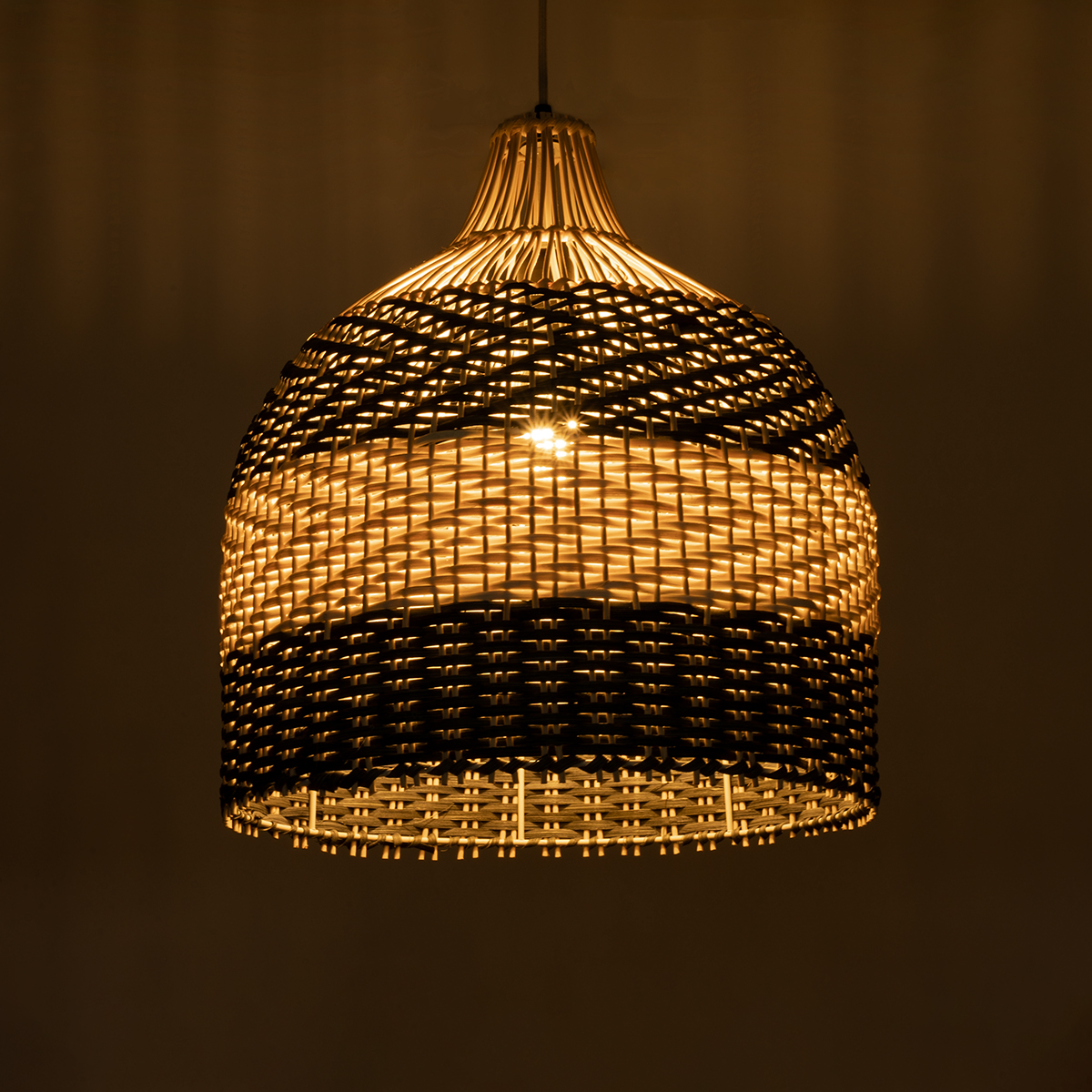 GloboStar® BARBADOS 01944 Boho Κρεμαστό Φωτιστικό Καμπάνα Μονόφωτο 1 x E27 IP20 Μπεζ & Χακί Ξύλο - Μ40 x Π40 x Υ45cm - Image 2