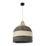 GloboStar® BARBADOS 01944 Boho Κρεμαστό Φωτιστικό Καμπάνα Μονόφωτο 1 x E27 IP20 Μπεζ & Χακί Ξύλο - Μ40 x Π40 x Υ45cm - Image 3