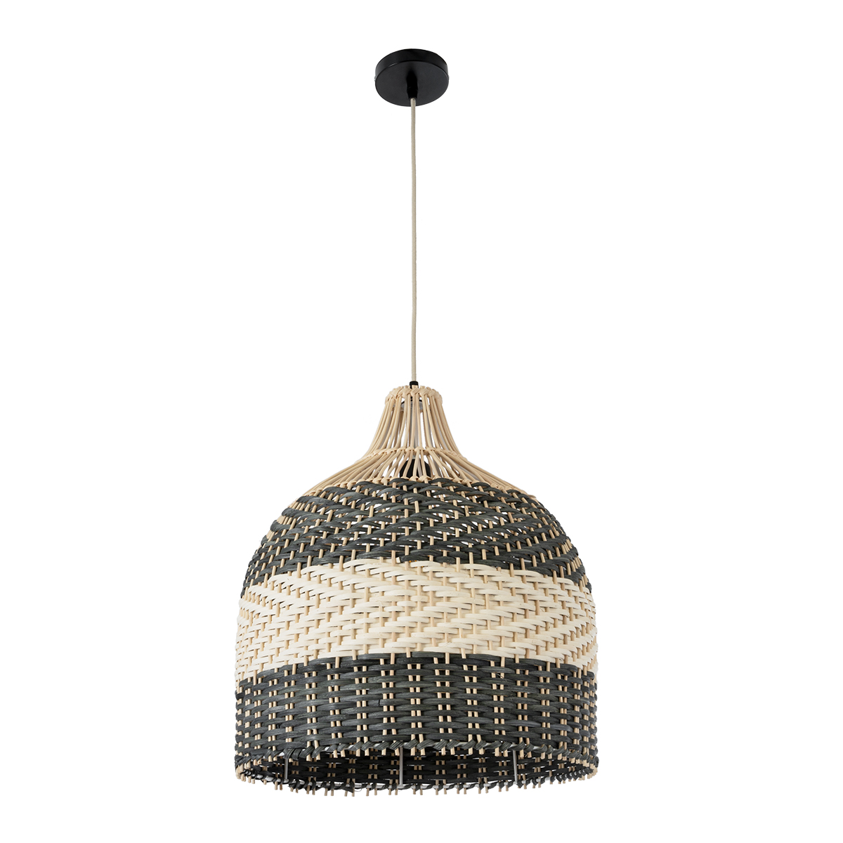 GloboStar® BARBADOS 01944 Boho Κρεμαστό Φωτιστικό Καμπάνα Μονόφωτο 1 x E27 IP20 Μπεζ & Χακί Ξύλο - Μ40 x Π40 x Υ45cm - Image 3