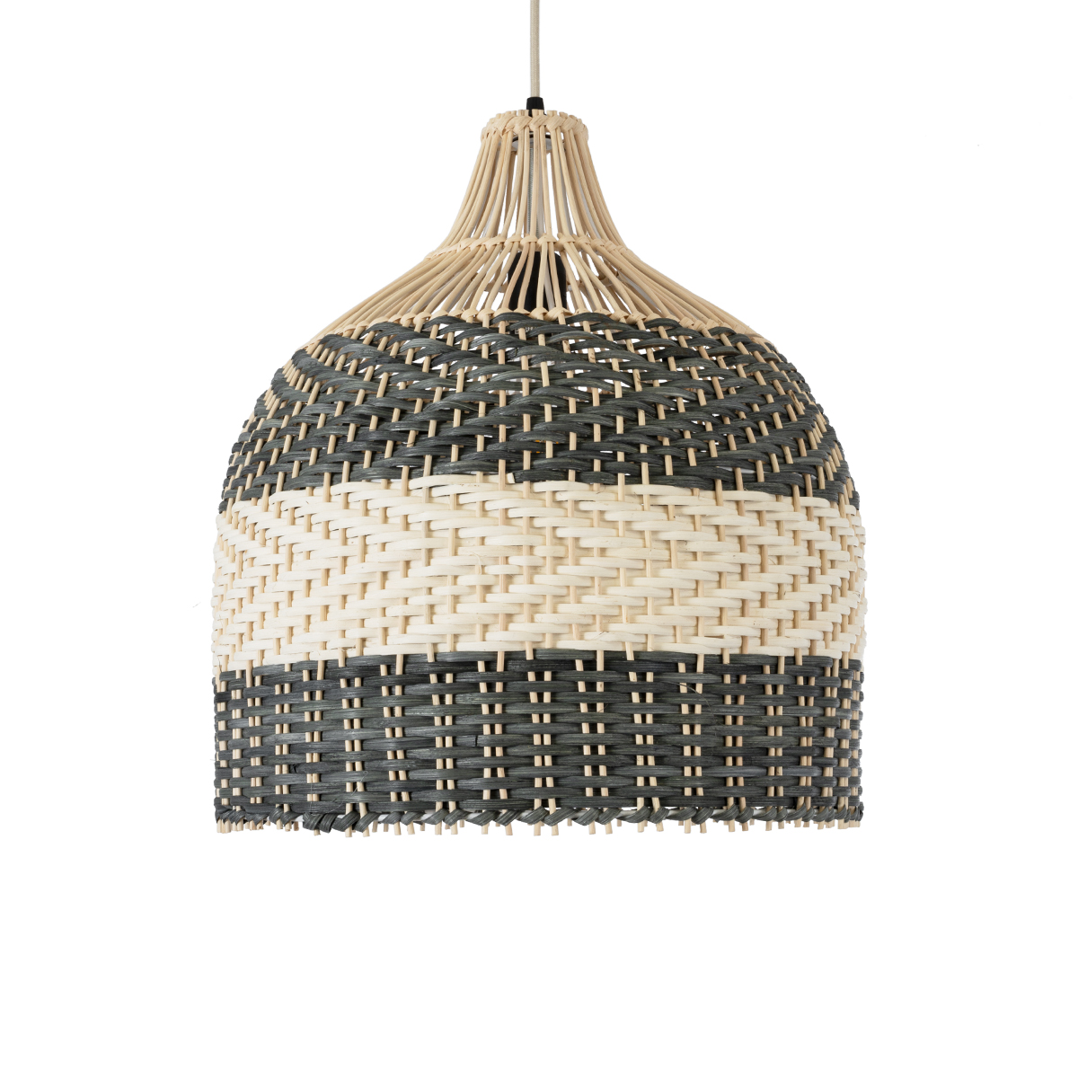 GloboStar® BARBADOS 01944 Boho Κρεμαστό Φωτιστικό Καμπάνα Μονόφωτο 1 x E27 IP20 Μπεζ & Χακί Ξύλο - Μ40 x Π40 x Υ45cm - Image 4