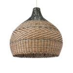GloboStar® SEYCHELLES 01949 Boho Κρεμαστό Φωτιστικό Καμπάνα Μονόφωτο 1 x E27 IP20 Μπεζ, Καφέ & Χακί Ξύλο - Μ60 x Π60 x Υ60cm