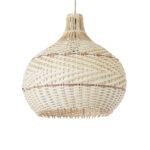 GloboStar® SANTACRUZ 01950 Boho Κρεμαστό Φωτιστικό Καμπάνα Μονόφωτο 1 x E27 IP20 Μπεζ & Καφέ Ξύλο - Μ40 x Π40 x Υ40cm