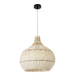 GloboStar® SANTACRUZ 01950 Boho Κρεμαστό Φωτιστικό Καμπάνα Μονόφωτο 1 x E27 IP20 Μπεζ & Καφέ Ξύλο - Μ40 x Π40 x Υ40cm - Image 3